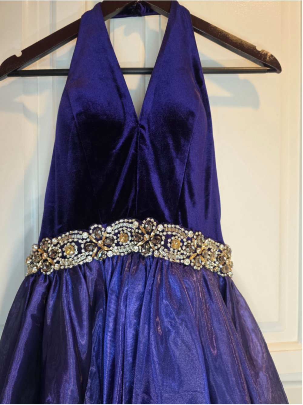 Mac Duggal Purple Velvet Halter Romper Gown Overskirt Pageant OOC Fun Fashion - Picture 2 of 15